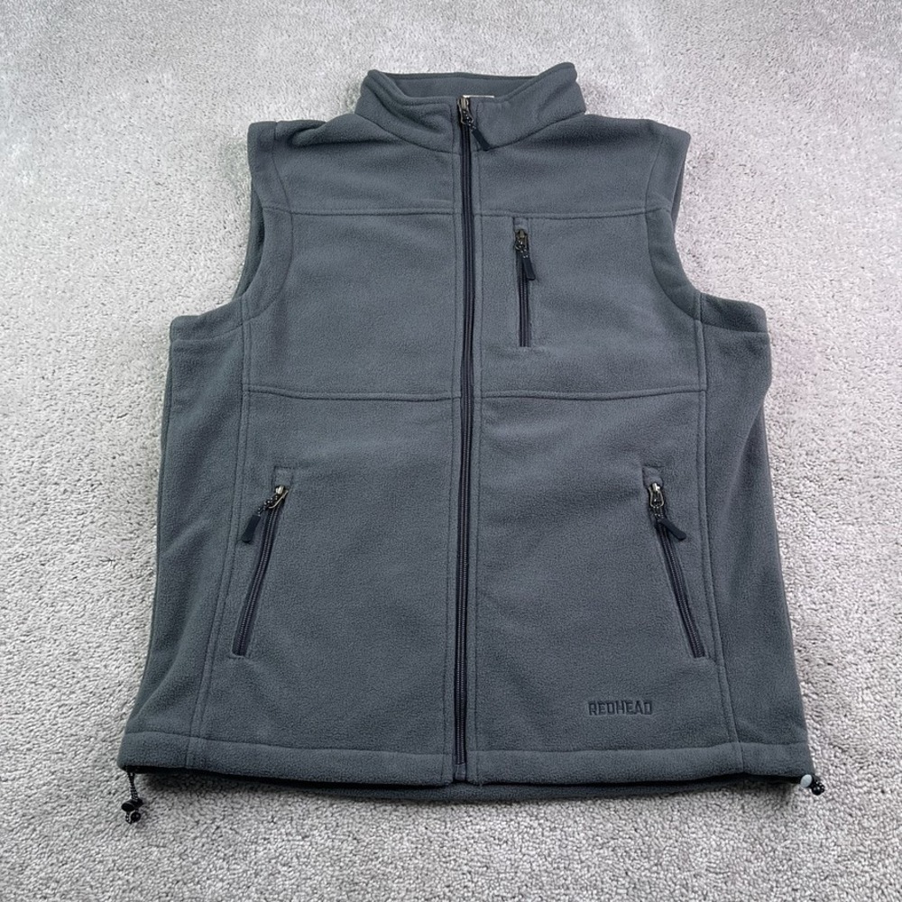 RedHead Vest Mens Medium Gray Fleece Full Zip Pockets Outdoor Hiking Layering